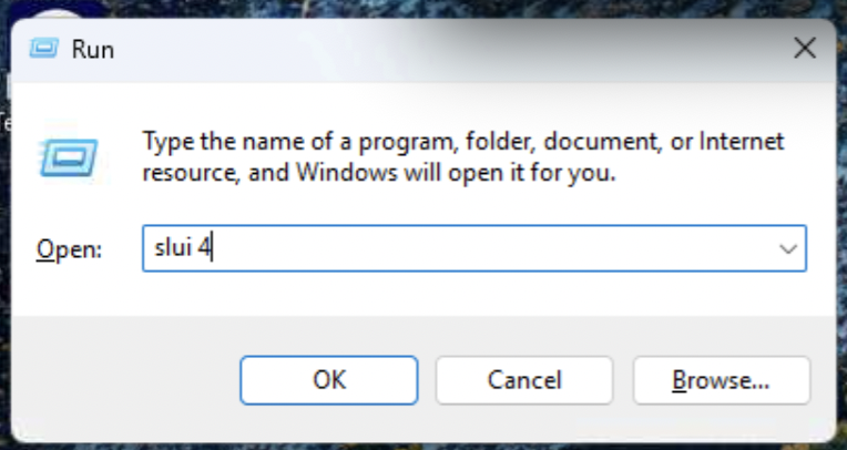 Running the slui 4 command